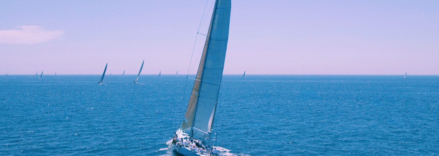 Portrait of sailboat sailing on the ocean